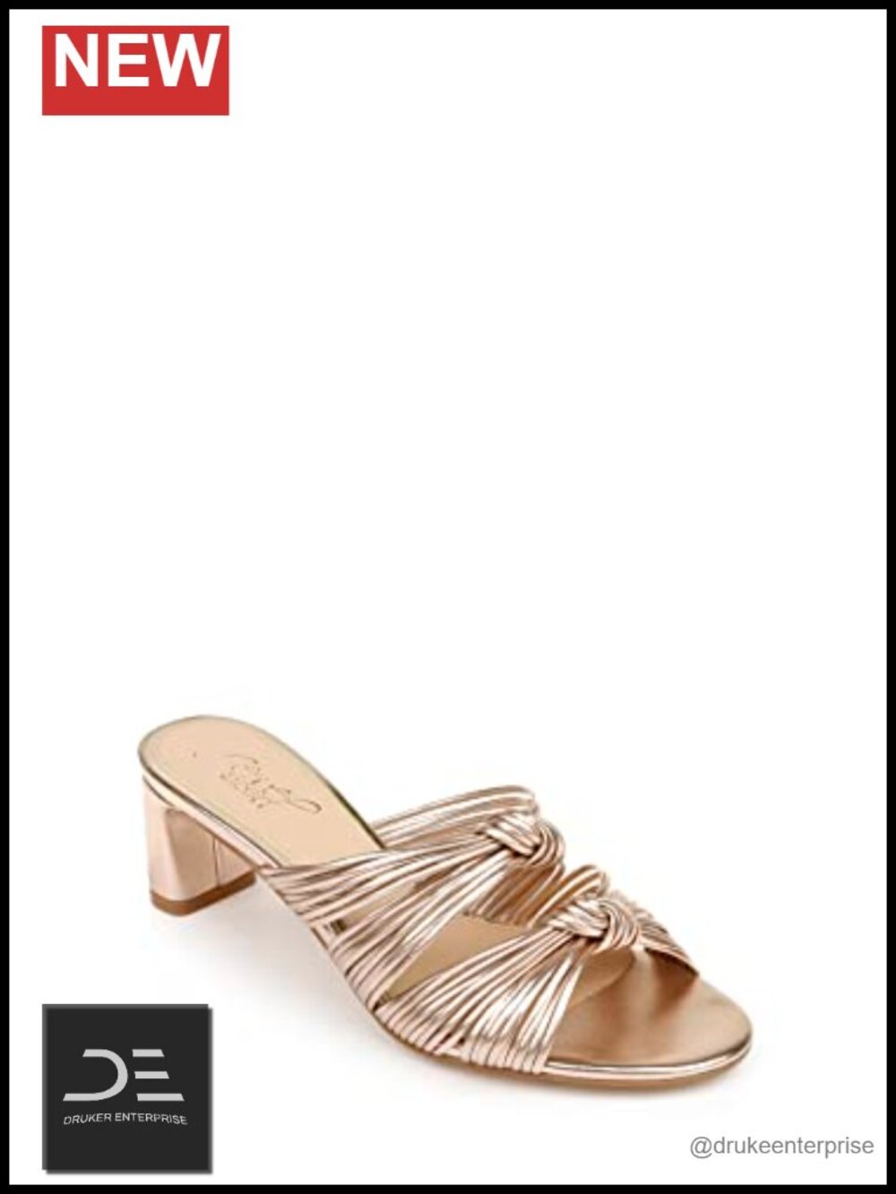 Backless Double-Knotted Block Heel Slide Sandals with Rhinestones Slip On